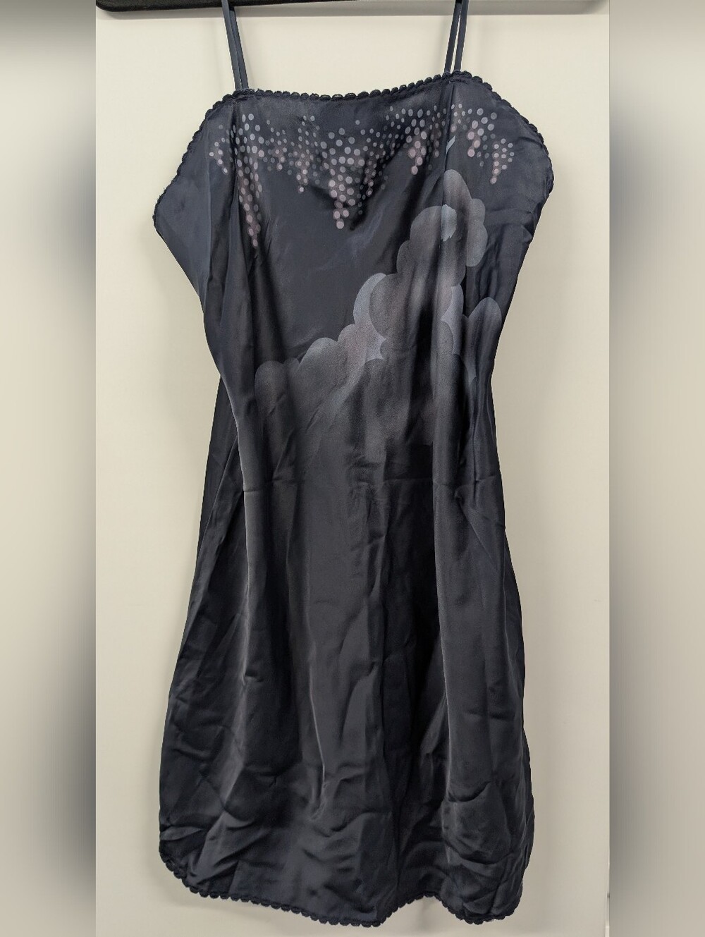 Vintage Lady Lynne Art Deco Dancer Print Full Slip Dress Navy Blue Size Small US
